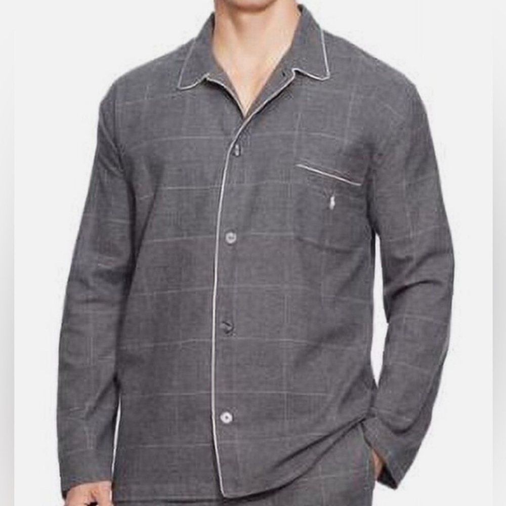 Polo Ralph Lauren Men Flannel Long Sleeve Window Pane Pajama Top Charcoal - Picture 2 of 10